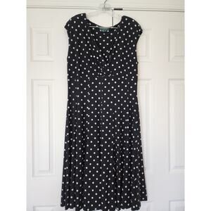 Ralph Lauren Women's Black/White Polka Dot Stretch Dress Sz 14W